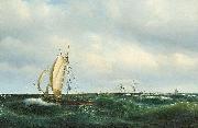 Vilhelm Melbye Stormfuld Eftermiddag i Skagerak. En dansk Jagt og forskjellige Skibe passere Skagen china oil painting artist